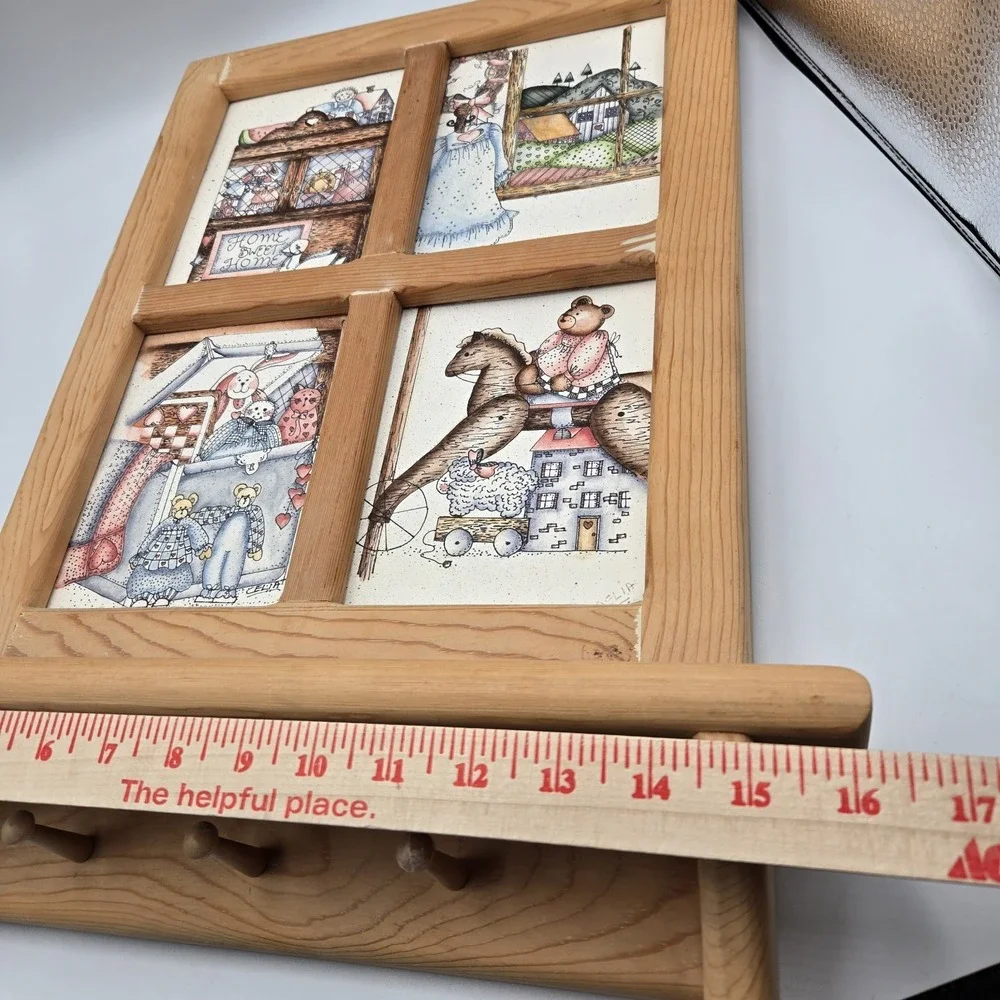 Vtg Home‎ Decor wall mounted wooden rack window Pane Design W Hooks Grandmacore